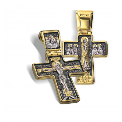 Нательный крест «Дивеевский» малый из серебра 925 пробы с позолотой и чернением фото