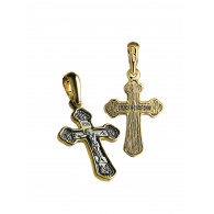 Нательный крест "Распятие Христово" из серебра 925 пробы с желтой позолотой и чернением фото