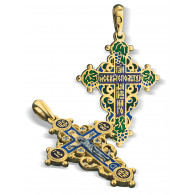 Нательный крест с камнями и эмалью «КЭ 01» из серебра 925 пробы с позолотой фото