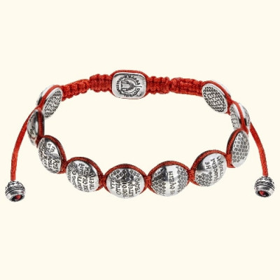 Красный православный браслет «10 заповедей» с бусинами из серебра 925 пробы фото