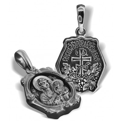 Нательная иконка Богородицы «Ченстоховская» из серебра 925 пробы с чернением фото