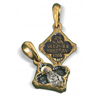 Нательная иконка Божьей Матери «Леушинская» из серебра 925 пробы с позолотой и чернением фото
