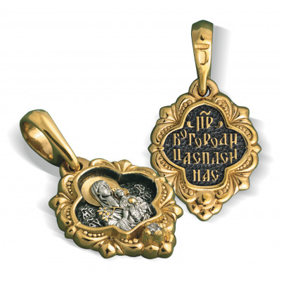 Иконка Божией Матери «Неувядаемый цвет»  с фианитом из серебра 925 пробы с позолотой и чернением фото