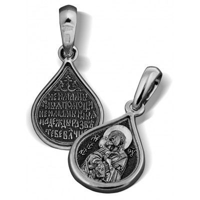 Нательная иконка Владимирской Богородицы из серебра 925 пробы с чернением фото