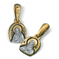 Образок «Серафим Саровский. Богородица Умиление» из серебра 925 пробы с позолотой и чернением фото