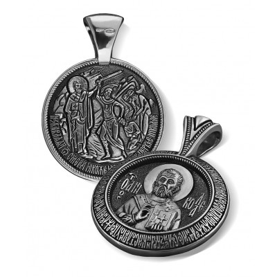 Иконка нательная «Святой Николай Чудотворец» из серебра 925 пробы с чернением фото
