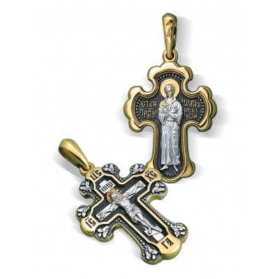 Нательный православный крест «Святой Иоанн Русский» из серебра 925 пробы с позолотой фото