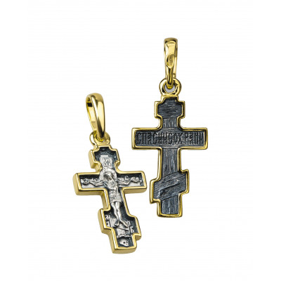 Крестильный крестик для детей «Распятие» серебра 925 пробы с позолотой и чернением фото