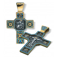 Нательный крест «Георгий Победоносец» с эмалью из серебра 960 пробы с позолотой и чернением фото