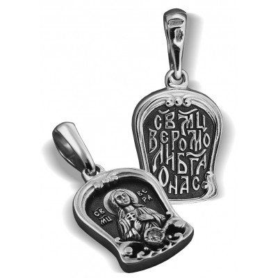 Нательная иконка «Святая Вера» с фианитом из серебра 925 пробы с чернением фото