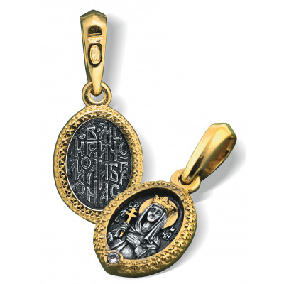 Образок «Святая Ирина» с фианитом из серебра 925 пробы с позолотой и чернением фото