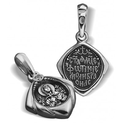 Нательнаая иконка «Святая Светлана (Фотиния)» с фианитом из серебра 925 пробы с чернением фото