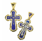 Нательный православный крест с камнями и эмалью из серебра 960 пробы с золочением