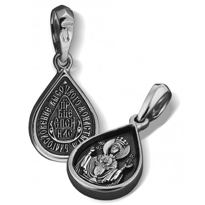 Нательная иконка Божьей Матери «Неупиваемая чаша» из серебра 925 пробы с чернением фото
