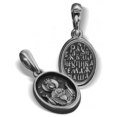 Нательная иконка с ликом Богородицы «Неупиваемая чаша» из серебра 925 пробы с чернением фото
