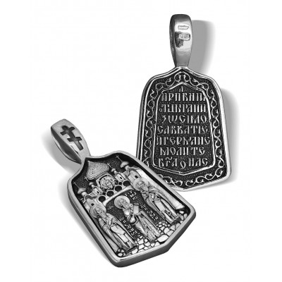 Нательная иконка «Соловецкие святые» из серебра 925 пробы с чернением фото