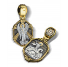 Образок «св. Георгий Победоносец. Ангел Хранитель» из серебра 925 пробы с позолотой и чернением
