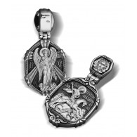 Нательная иконка «Св. Георгий Победоносец. Ангел Хранитель» из серебра 925 пробы с чернением фото