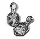 Нательная иконка «Св. Георгий Победоносец. Ангел Хранитель» из серебра 925 пробы с чернением