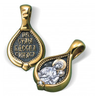 Образок Божьей Матери «Тихвинская» с фианитом из серебра 925 пробы с позолотой и чернением фото