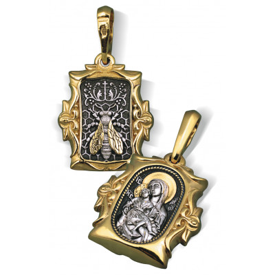 Образок Божьей Матери «Киккская» (Милостивая) из серебра 925 пробы с позолотой и чернением фото