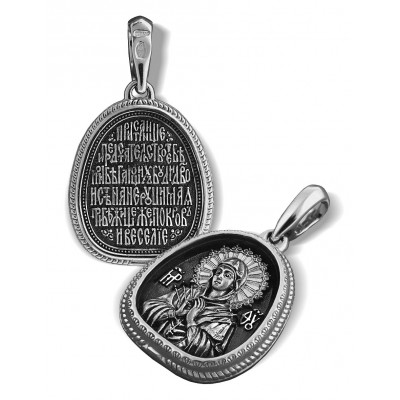 Нательная иконка Божьей Матери «Семистрельная» из серебра 925 пробы с чернением фото