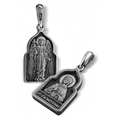 Иконка «Святая Матрона. Ангел хранитель» ПД21 из серебра 925 пробы с чернением фото