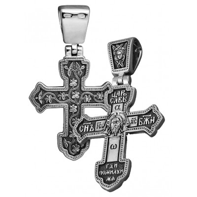 Нательный крест «Спас Нерукотворный» из серебра 925 пробы с позолотой и чернением фото