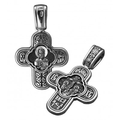 Крест нательный «Святой Николай Чудотворец» из серебра 925 пробы с чернением фото