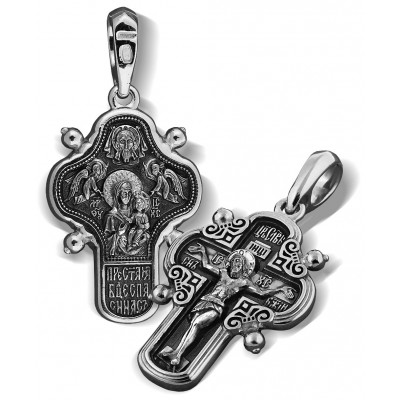 Крест нательный «Смоленская Одигитрия» из серебра 925 пробы с чернением фото