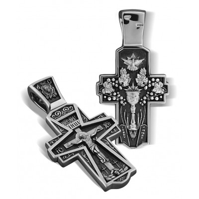 Большой нательный крест «Евхаристия» из серебра 925 пробы с чернением фото