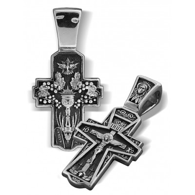 Малый нательный крест «Евхаристия» из серебра 925 пробы с чернением фото