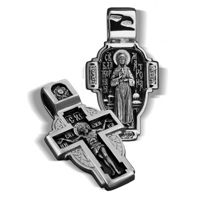 Крест нательный «Святая Блаженная Матрона» (ростовая) из серебра 925 пробы с чернением фото