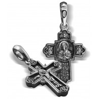 Крест нательный «Богородица Семистрельная» из серебра 925 пробы с чернением фото