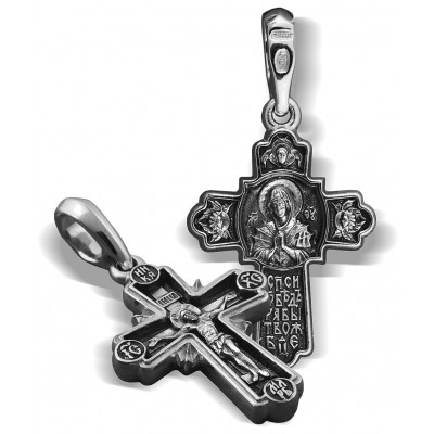 Крест нательный «Богородица Семистрельная» из серебра 925 пробы с чернением фото