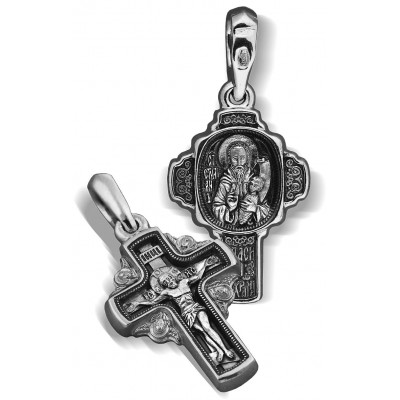 Детский крестик «святой Стилиан Пафлагонский» из серебра 925 пробы с чернением фото