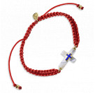 Красный браслет на веревочке "Перламутр-крест" с бусинами из серебра 960 пробы с позолотой и эмалью