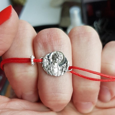 Православный красный браслет "Ангел Хранитель" с бусинами из серебра 925 пробы фото