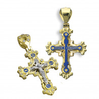 Нательный крест с кристаллами Swarovski и горячей эмалью из серебра 960 пробы с золочением фото