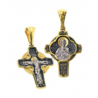 Крест нательный «Распятие. Алексий - Человек Божий» из серебра 925 пробы с позолотой и чернением фото
