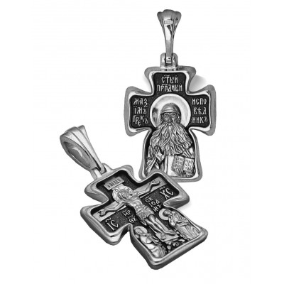 Нательный крестик «Распятие. Святой преподобный Максим Грек» из серебра 925 пробы с чернением фото