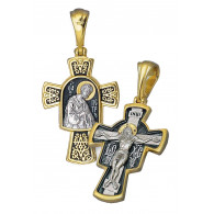 Крест нательный «Распятие. Св. апостол Петр» из серебра 925 пробы с позолотой и чернением фото