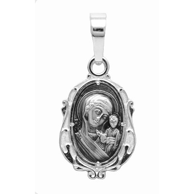 Образок с ликом Казанской Богородицы из серебра 925 пробы с чернением фото