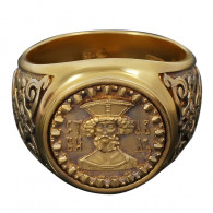 Перстень мужской золотой с изображением Праведного Давида Псалмопевца, царя Израильского. фото