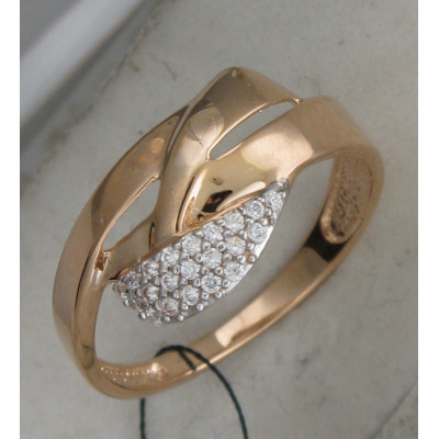 Кольцо с фианитами из красного золота 585 пробы с родированием фото