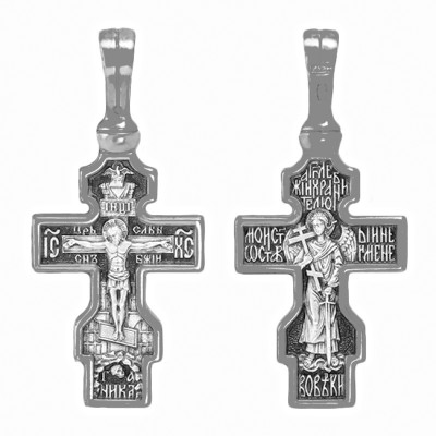 Крест "Распятие Христово. Ангел-Хранитель." из серебра 925 пробы с чернением фото