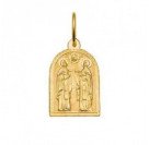 Золотой образок "Св. Петр и Феврония Муромские" из красного золота 585 пробы