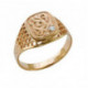 Мужской перстень с молитвой "Господи, спаси и сохрани" с изображением лилии и фианитом Swarovski из золота 585 пробы
