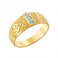Православное кольцо с орнаментом и фианитами Swarovski из золота 585 пробы фото
