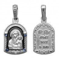 Образок с ликом Казанской Богородицы с фианитами из серебра 925 пробы фото